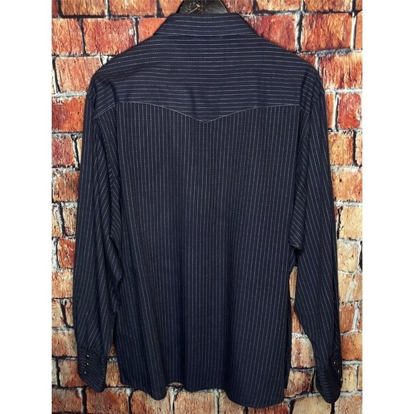Vintage Wrangler Mens XXL 2XL Blue Striped Long Sleeve Pearl Snaps Western Shirt - Picture 3 of 4